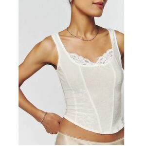 Arianne Vintage Lace Trim Sheer Corset Tank Bow Bust Y2K Size M